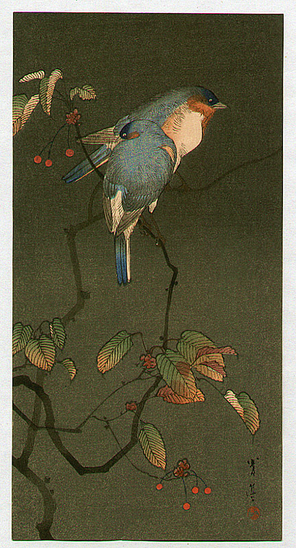 Watanabe Seitei: Blue Birds at Night - Artelino - Ukiyo-e Search