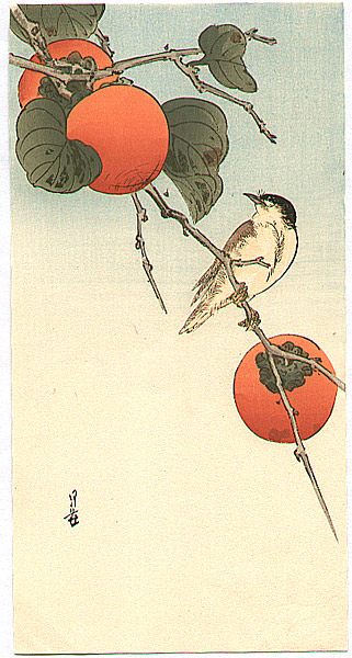 Gesso Yoshimoto 1881-1936 - Bird and Persimmons - artelino Art Auctions. Gesso Yoshimoto 1881-1936 - Bird and Persimmons