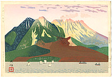 Hideo Nishiyama born 1911 - Sunset Glow at Sakurajima - artelino Art Auctions. Hideo Nishiyama born 1911 - Sunset Glow at Sakurajima