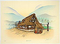 Ryusei Okamoto born 1949 - Big Roof - Farm House - artelino Art Auctions. Ryusei Okamoto born 1949 - Big Roof - Farm House