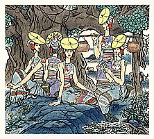 He Yongkun born 1953 - Dai Girls in the Shade - artelino Art Auctions. He Yongkun born 1953 - Dai Girls in the Shade