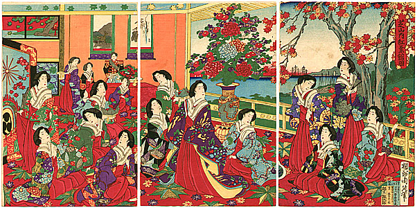 Chikanobu Toyohara 1838-1912 - Beauties and Maple Trees - artelino Art Auctions. Chikanobu Toyohara 1838-1912 - Beauties and Maple Trees