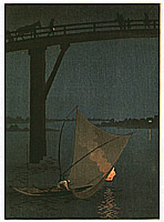 Yoshimune Arai 1873-1945 - Fishing Boat - Night Scene Series