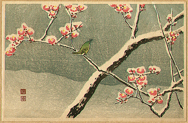 Hiroaki Takahashi 1871-1945 - Bush Warbler and Snowy Plum Tree - artelino Art Auctions. Hiroaki Takahashi 1871-1945 - Bush Warbler and Snowy Plum Tree