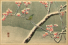 Hiroaki Takahashi 1871-1945 - Bush Warbler and Snowy Plum Tree - artelino Art Auctions. Hiroaki Takahashi 1871-1945 - Bush Warbler and Snowy Plum Tree