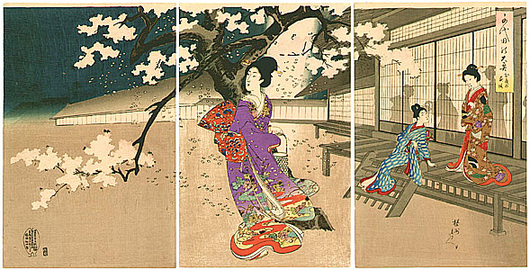 Chikanobu Toyohara 1838-1912 - Evening Cherry Blossoms - Ladies of Chiyoda Palace