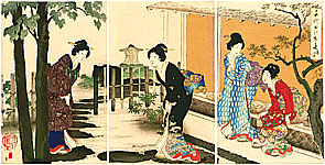 Chikanobu Toyohara 1838-1912 - Welcoming a Guest - artelino Art Auctions. Chikanobu Toyohara 1838-1912 - Welcoming a Guest