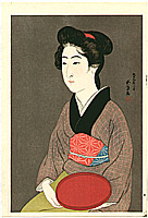 Goyo Hashiguchi 1880-1921 - Bijin holding a tray - artelino Art Auctions. Goyo Hashiguchi 1880-1921 - Bijin holding a tray
