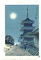 Benji Asada 1899-1984 - Misty Moon at Kiyomizu Temple - artelino Art Auctions. Benji Asada 1899-1984 - Misty Moon at Kiyomizu Temple