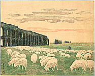 Kazue Yamagishi 1893- ca.1966 - Sheep and Roman Water Conduits - artelino Art Auctions. Kazue Yamagishi 1893- ca.1966 - Sheep and Roman Water Conduits