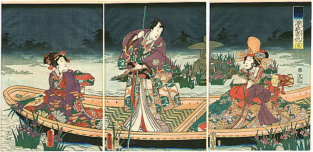 By Kunisada Utagawa - Boating at Night - Imayo Genji