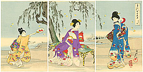 Chikanobu Toyohara 1838-1912 - Firefly Hunting - Ladies at Chiyoda Palace - artelino Art Auctions. Chikanobu Toyohara 1838-1912 - Firefly Hunting - Ladies at Chiyoda Palace