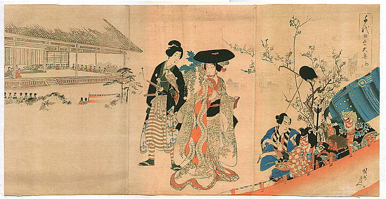 Chikanobu Toyohara 1838-1912 - Theater Performance - Ladies of Chiyoda Palace