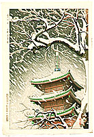 Shintaro Okazaki 20th century - Five Story Pagoda in Snow - artelino Art Auctions. Shintaro Okazaki 20th century - Five Story Pagoda in Snow