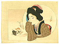 Eisen Tomioka 1864-1905 - Beauty and puppies - artelino Art Auctions. Eisen Tomioka 1864-1905 - Beauty and puppies
