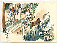 Sanzo Wada 1883-1968 - Fisherman's House - Sketches of Occupations in Showa Era - artelino Art Auctions. Sanzo Wada 1883-1968 - Fisherman's House - Sketches of Occupations in Showa Era