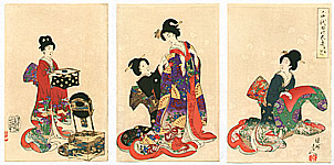 Chikanobu Toyohara 1838-1912 - Dressing Up - Ladies at Chiyoda Palace - artelino Art Auctions. Chikanobu Toyohara 1838-1912 - Dressing Up - Ladies at Chiyoda Palace