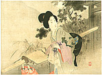 Eisen Tomioka 1864-1905 - Bijin Holding Kimono - artelino Art Auctions. Eisen Tomioka 1864-1905 - Bijin Holding Kimono