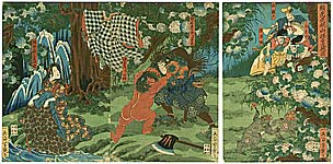 Yoshitsuya Koko 1822-1866 - Wrestling with Wild Boy - Kaidomaru