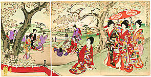 Chikanobu Toyohara 1838-1912 - Cherry Blossom Viewing - Ladies of Chiyoda Palace - artelino Art Auctions. Chikanobu Toyohara 1838-1912 - Cherry Blossom Viewing - Ladies of Chiyoda Palace
