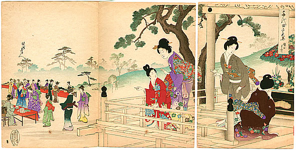 Chikanobu Toyohara 1838-1912 - Buddha Festival - Ladies of Chiyoda Palace