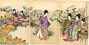 Chikanobu Toyohara 1838-1912 - Chrysanthemum Garden - Ladies of Chiyoda Palace - artelino Art Auctions. Chikanobu Toyohara 1838-1912 - Chrysanthemum Garden - Ladies of Chiyoda Palace