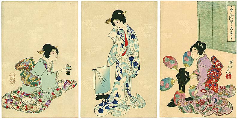 Chikanobu Toyohara 1838-1912 - After the Bath - Ladies of Chiyoda Palace - artelino Art Auctions. Chikanobu Toyohara 1838-1912 - After the Bath - Ladies of Chiyoda Palace