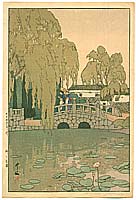 Hiroshi Yoshida 1876-1950 - Willow and Stone Bridge - artelino Art Auctions. Hiroshi Yoshida 1876-1950 - Willow and Stone Bridge
