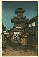 Hasui Kawase 1883-1957 - Bell Tower at Okayama - artelino Art Auctions. Hasui Kawase 1883-1957 - Bell Tower at Okayama