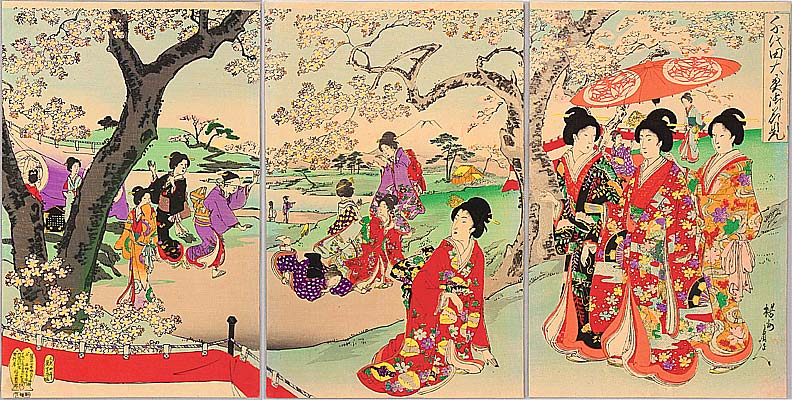 Chikanobu Toyohara 1838-1912 - Cherry Blossom Viewing - Ladies of Chiyoda Palace - artelino Art Auctions. Chikanobu Toyohara 1838-1912 - Cherry Blossom Viewing - Ladies of Chiyoda Palace