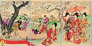 Chikanobu Toyohara 1838-1912 - Cherry Blossom Viewing - Ladies of Chiyoda Palace - artelino Art Auctions. Chikanobu Toyohara 1838-1912 - Cherry Blossom Viewing - Ladies of Chiyoda Palace