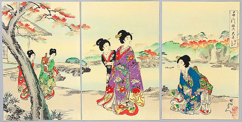 Chikanobu Toyohara 1838-1912 - Autumn Garden - Ladies of Chiyoda Palace - artelino Art Auctions. Chikanobu Toyohara 1838-1912 - Autumn Garden - Ladies of Chiyoda Palace
