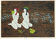 Ryusei Okamoto born 1949 - Flower Girl - White Fox; Fairies 2 - artelino Art Auctions. Ryusei Okamoto born 1949 - Flower Girl - White Fox; Fairies 2