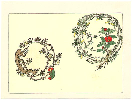 Zeshin Shibata 1807-1891 - Two Wreaths  - Comparison of Flowers