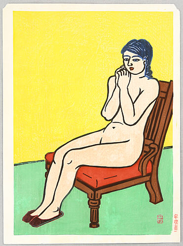 Unichi Hiratsuka 1895-1997 - Nude on a Red Chair - artelino Art Auctions. Unichi Hiratsuka 1895-1997 - Nude on a Red Chair