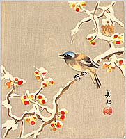 Biho Hirose active ca. 1900-1910 - Bird on Snow Covered Berry Branch - artelino Art Auctions. Biho Hirose active ca. 1900-1910 - Bird on Snow Covered Berry Branch