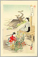 Gekko Ogata 1859-1920 - Beauties and Chrysanthemums - Comparison of Beauties and Flowers - artelino Art Auctions. Gekko Ogata 1859-1920 - Beauties and Chrysanthemums - Comparison of Beauties and Flowers