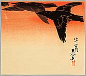 Zeshin Shibata 1807-1891 - Crows in Flight at Sunrise - artelino Art Auctions. Zeshin Shibata 1807-1891 - Crows in Flight at Sunrise