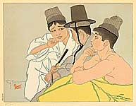 Paul Jacoulet 1902-1960 - Three Koreans, Seoul - Trois Coreens, Seoul Coree - artelino Art Auctions. Paul Jacoulet 1902-1960 - Three Koreans, Seoul - Trois Coreens, Seoul Coree
