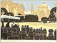 Zhang Baibo born 1944 - Market at Kashugal - Ten Views of Silk Road (Continued) - artelino Art Auctions. Zhang Baibo born 1944 - Market at Kashugal - Ten Views of Silk Road (Continued)