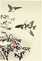 Koitsu Tsuchiya 1870-1949 - Sparrows and Snow Covered Nandin - artelino Art Auctions. Koitsu Tsuchiya 1870-1949 - Sparrows and Snow Covered Nandin