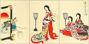 Chikanobu Toyohara 1838-1912 - Warding Off Devils - Ladies of Chiyoda Palace - artelino Art Auctions. Chikanobu Toyohara 1838-1912 - Warding Off Devils - Ladies of Chiyoda Palace