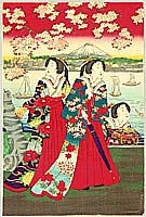 Chikanobu Toyohara 1838-1912 - Court Ladies and Mt. Fuji - artelino Art Auctions. Chikanobu Toyohara 1838-1912 - Court Ladies and Mt. Fuji