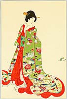 Chikanobu Toyohara 1838-1912 - Court Lady in Green - artelino Art Auctions. Chikanobu Toyohara 1838-1912 - Court Lady in Green