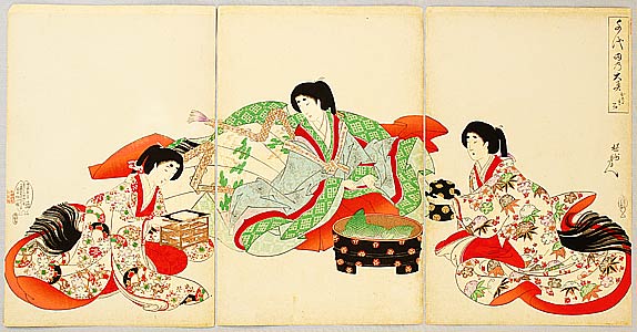 Chikanobu Toyohara 1838-1912 - Washing Hands - Ladies of Chiyoda Palace - artelino Art Auctions. Chikanobu Toyohara 1838-1912 - Washing Hands - Ladies of Chiyoda Palace