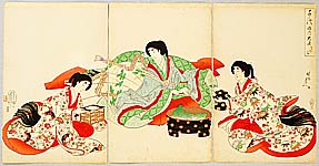 Chikanobu Toyohara 1838-1912 - Washing Hands - Ladies of Chiyoda Palace - artelino Art Auctions. Chikanobu Toyohara 1838-1912 - Washing Hands - Ladies of Chiyoda Palace