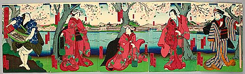 Yoshitaki Utagawa 1841-1899 - Cherry Blossoms Viewing - Kabuki - artelino Art Auctions. Yoshitaki Utagawa 1841-1899 - Cherry Blossoms Viewing - Kabuki