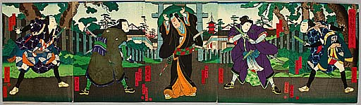 Yoshitaki Utagawa 1841-1899 - Revenge at Torii - Kabuki
