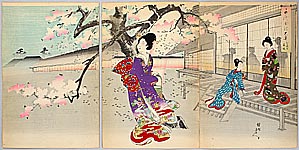 Chikanobu Toyohara 1838-1912 - Evening Cherry Blossoms - Ladies of Chiyoda Palace - artelino Art Auctions. Chikanobu Toyohara 1838-1912 - Evening Cherry Blossoms - Ladies of Chiyoda Palace