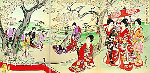 Chikanobu Toyohara 1838-1912 - Cherry Blossom Viewing - Ladies of Chiyoda Palace - artelino Art Auctions. Chikanobu Toyohara 1838-1912 - Cherry Blossom Viewing - Ladies of Chiyoda Palace